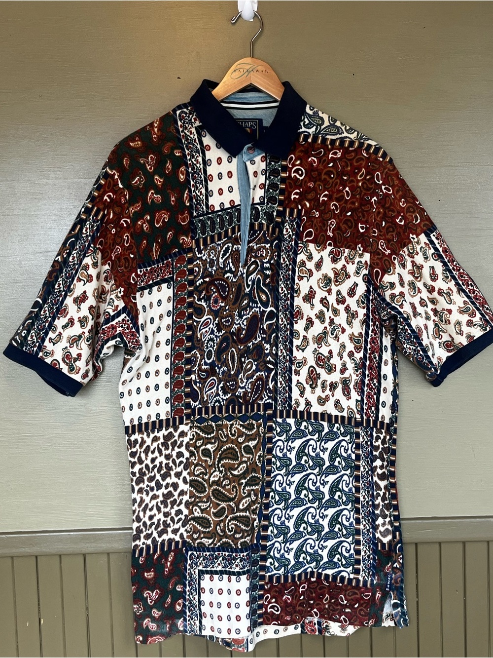 Chaps Ralph Lauren Paisley Patchwork Vintage Cotton Polo Large